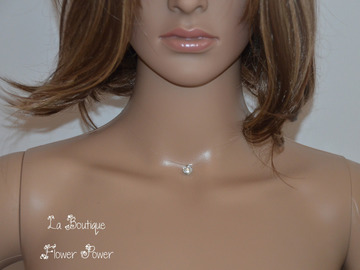 Vente au détail: Collier fil nylon strass blanc / transparent 8 mm 