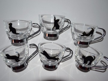 Vente au détail: 6 tasses à café, expresso peintes "chats noir et blanc"
