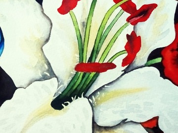 Vente au détail: Aquarelle "Fleur de lys blanche stylisée"