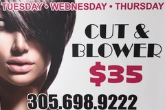 Anuncio: Blow dry and hair cut Tuesday/Wednesday starting at $35