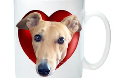 Selling: Fawn Greyhound Mug, 3 cute Fawn Greyhounds in Red Hearts