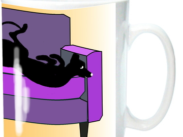Selling: Greyhounds & Whippets on Sofa Mug, Purple & Black Colors