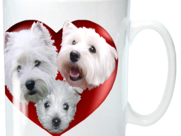 Selling: West Highland White Terrier Mug with 3 Westies in a Heart