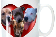 Selling: Staffordshire Bull Terrier Mug with 4 cute Staffies in Heart