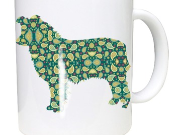 Selling: Border Collie Mug shows Border Collie in Paisley Silhouette