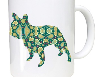 Selling: French Bulldog Mug with Paisley French Bulldog Silhouettes