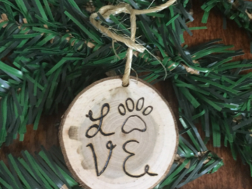 Selling: Love Paw Small Cherry Wood Christmas Ornament