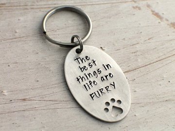 Selling: Hand Stamped Keychain Best Things are Furry