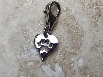 Selling: Sterling Silver Heart Paw Print Charm with Clasp.