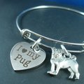 Selling: I  Love My Pug, Stainless Steel Silver Bangle Bracelet