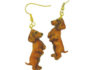 Selling: Dachshund (Red/Brown), Gold Dangle Earrings