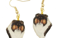 Selling: Shetland Sheepdog, Tri-Color, Gold Dangle Earrings