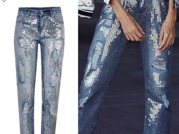Vente avec paiement en ligne: Hiver Dames Maman Taille Haute Vintage Jeans Femme Denim Paillett
