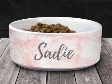 Selling: Personalized Pet Dog Bowl with Name - Pink Marble  - 6" or 7"