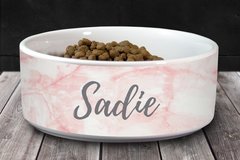 Selling: Personalized Pet Dog Bowl with Name - Pink Marble  - 6" or 7"