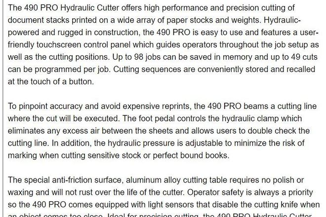Duplo 490 Pro Hydraulic Cutter for rent in Savannah, GA.