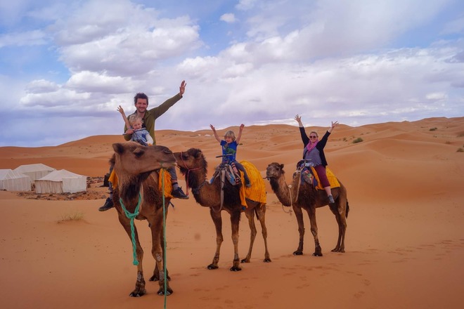 Sunset Camel Ride In Sahara Merzouga Desert Erg Chebbi Dunes