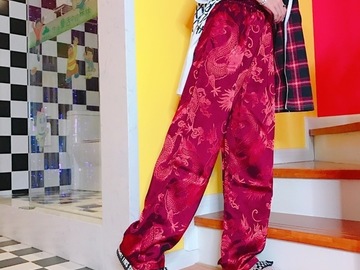 Vente avec paiement en ligne: Style chinois Dragon broderie Vintage automne pantalon large jamb