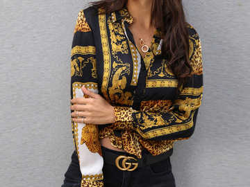 Vente avec paiement en ligne: 2019 printemps femmes imprimé léopard nœud avant Blouse chemise 