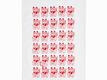  : Lucky Cat Tea Towel - Red