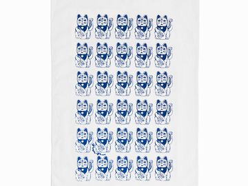  : Lucky Cat Tea Towel - Blue