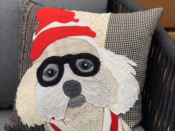 Selling: Halloween Dog Costume Pillow, Red and White Costume, Fall Decor