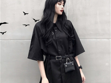 Vente avec paiement en ligne: Mooirue Vintage Harajuku dames hauts avec ceinture sacs noir demi