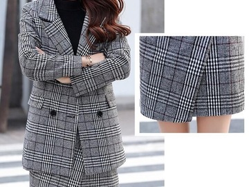 Vente avec paiement en ligne: 2019 mujeres Plaid Blazers Mini falda dos piezas conjuntos elegan