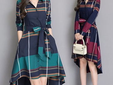 Vente avec paiement en ligne: 2019 printemps et automne nouvelle robe à carreaux pour femmes