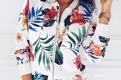 Vente avec paiement en ligne: Imprimer Bomber veste femmes fleurs Zipper Up rétro manteau print