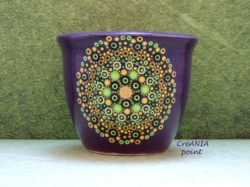 Vente au détail: Mandala vert sur le petit pot céramique peint a la main