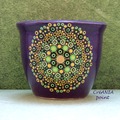 Vente au détail: Mandala vert sur le petit pot céramique peint a la main