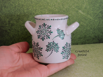 Sale retail: Vase céramique vintage peint a la main aux couleurs verte et arge