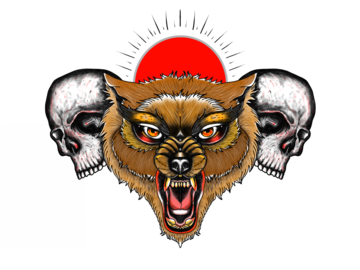 Tattoo design: Wolf and skulls