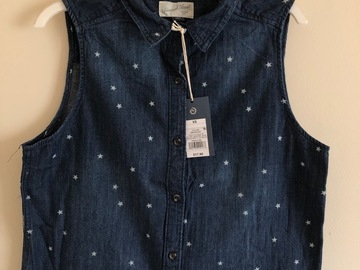 Buy Now: Women's Sleeveless Denim Shirt, Dark Wash XS- EST Retail $2150