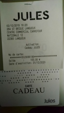 Carte Cadeau Jules 100 A Vendre Pour Seulement 80 Sur