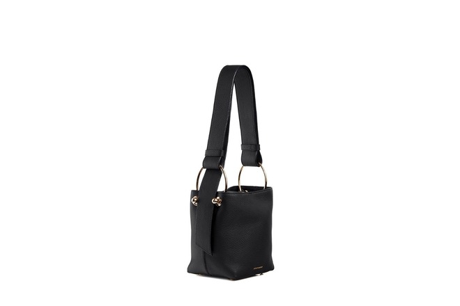 STRATHBERRY: Lana Nano Black Grain Leather Bucket Bag - The Lean Closet