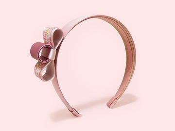  : Baram Pink Floral-print and Grosgrain Bow Satin Handmade Headband