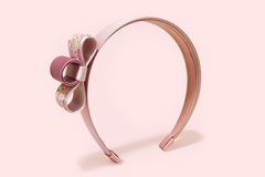  : Baram Pink Floral-print and Grosgrain Bow Satin Handmade Headband