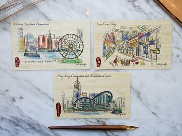  : HK Sketching 3 Bamboo Cards – Hong Kong Piers and Night Market 