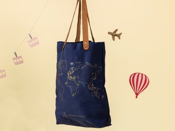  : Stitch Where You've Been - Navy Cotton Canvas Tote Bag