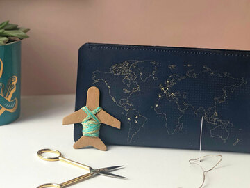  : Navy Leather Stitch Where You've Been Travel Wallet