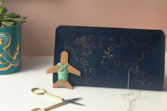  : Navy Leather Stitch Where You've Been Travel Wallet