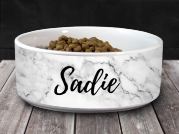 Selling: Personalized Pet/Cat/Dog Bowl with Name - White Marble - 6" or 7"