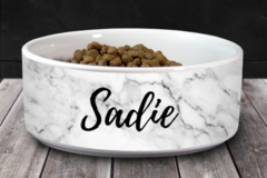 Selling: Personalized Pet/Cat/Dog Bowl with Name - White Marble - 6" or 7"