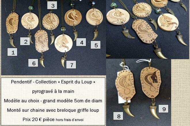 Collier "Louve d'Odin" -pyrogravure artisanale by La Tournerie
