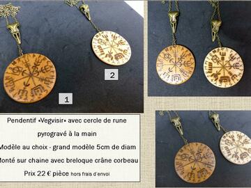 Vendre: Collier Viking Vegvisir - Grand Modèle - Pyrogravure artisanale