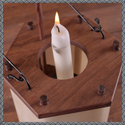 Medieval lantern made of wood with rawhide