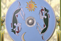 Venta con derecho de desistimiento (vendedor comercial): Viking Round Shield, painted with Mánagarm and Sköll