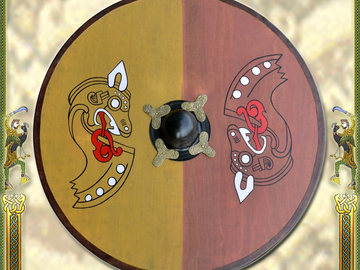 Vente avec le droit de retour de la marchandise (fournisseur commercial): Viking Wooden Round Shield with Norse horse motif